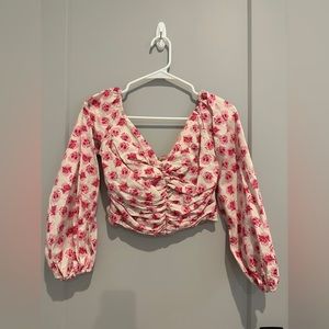 Zara Floral Crop Top Long Sleeve